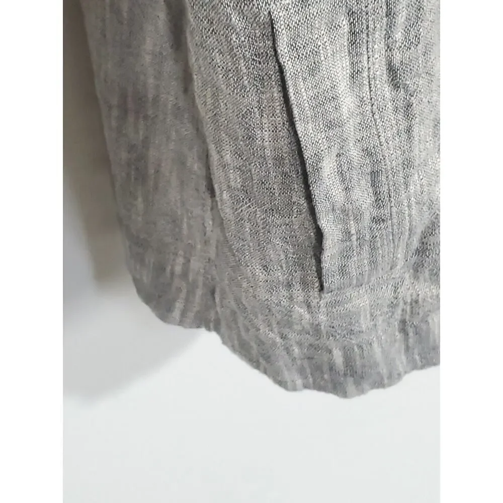 Eileen Fisher M Gauzy Linen Blend Short Dolman Sleeve Pockets Snap Closure Top